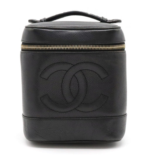 Chanel Chanel Caviar S Cocomark Vanity Bag HandBag Cosmetic Bag Cosmetic Leather Black Gold  A01998
