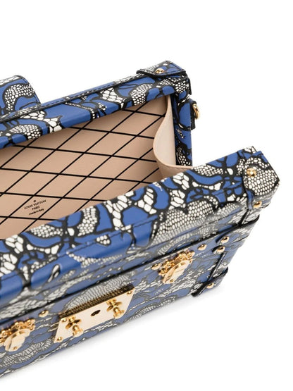 LOUIS VUITTON Blue Lace Floral Petite Malle Bag