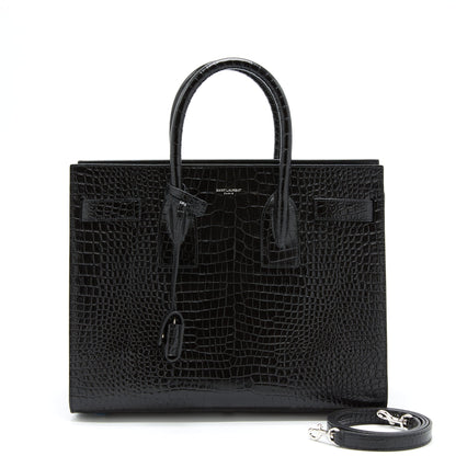 Saint Laurent/ YSL Sac De Jour Crocodile Embossed Black SHW
