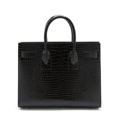 Saint Laurent/ YSL Sac De Jour Crocodile Embossed Black SHW