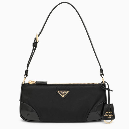 Prada Re-Edition 2002 Black Re-Nylon Shoulder Bag With Logo Women