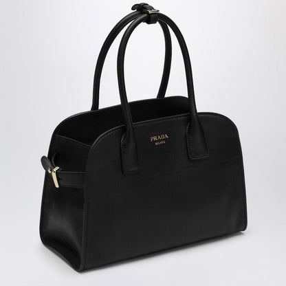 Prada Medium Black Leather Shopping Bag With Buckles Women