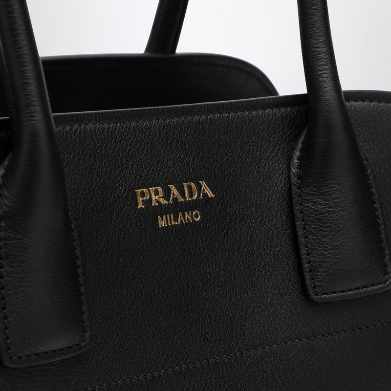 Prada Medium Black Leather Shopping Bag With Buckles Women