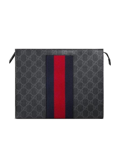 Gucci GG Supreme canvas clutch bag with striped webbing