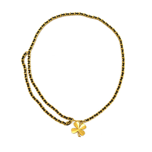 CHANEL Chain Belt 95P Clover   Leather GP G  Dress Mini
