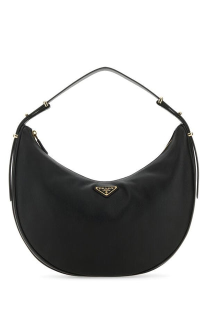 Prada Woman Black Leather Big Arquã¨ Handbag