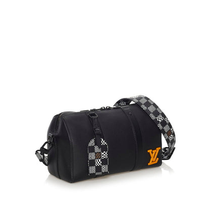Louis Vuitton Damier Distorted City Keepall Shoulder Bag M57417 Black Grain Leather Men's LOUIS VUITTON