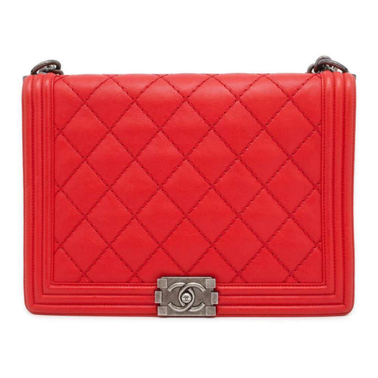 Chanel Chain Shoulder Bag Boy Coco Mark Lambskin CHANEL Red