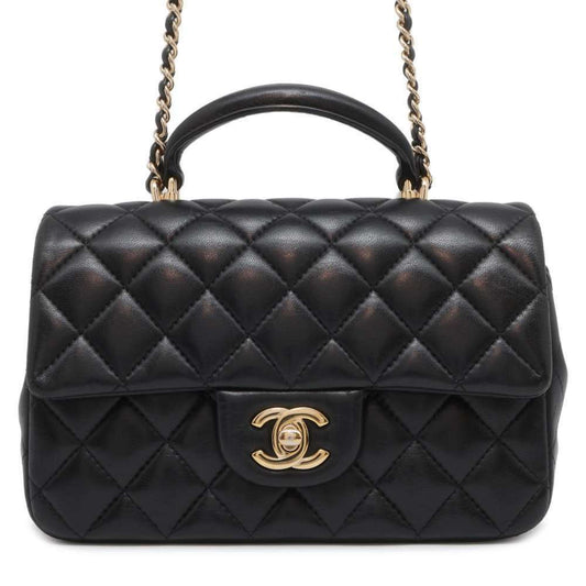 Chanel Chain Shoulder Bag Matelasse Coco Mark Top Handle Mini Lambskin AS2431
