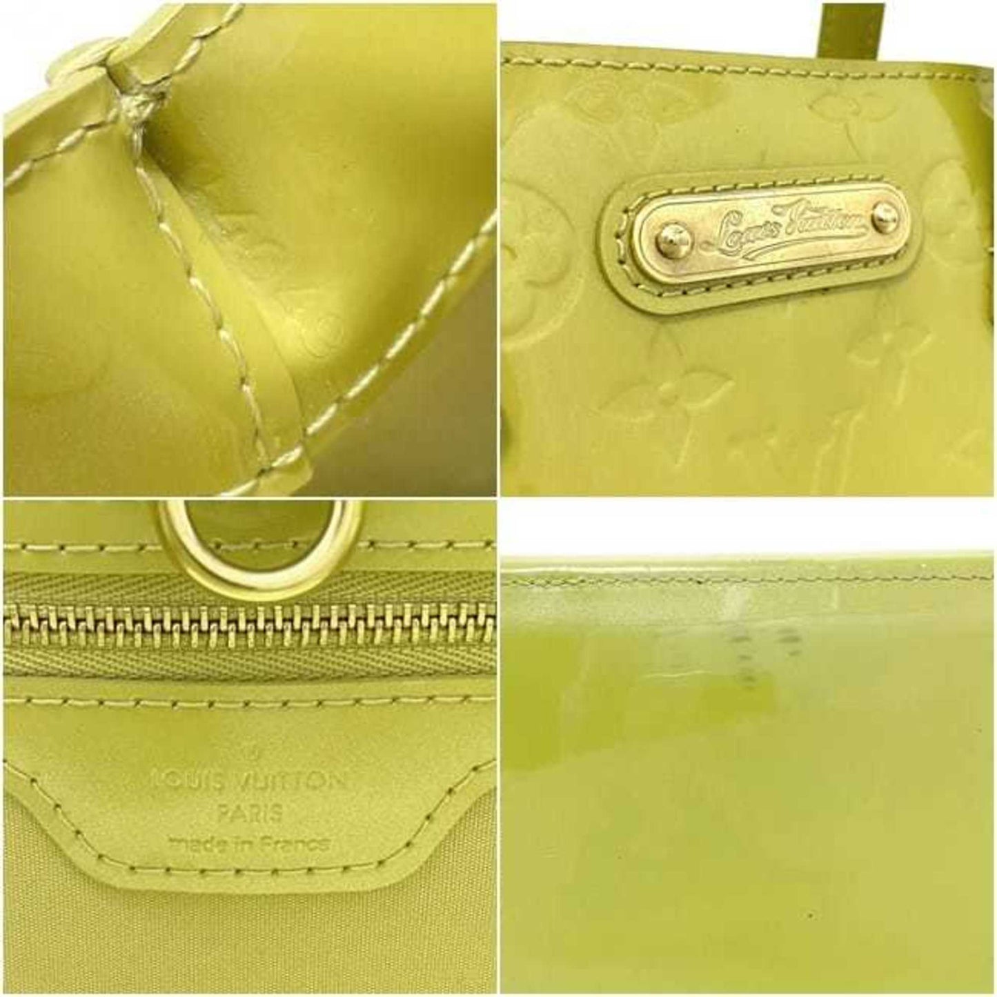 LOUIS VUITTON Handbag Wilshire PM Yellow Green Monogram Vernis M91643 Patent Leather M049  Embossed Enamel LV