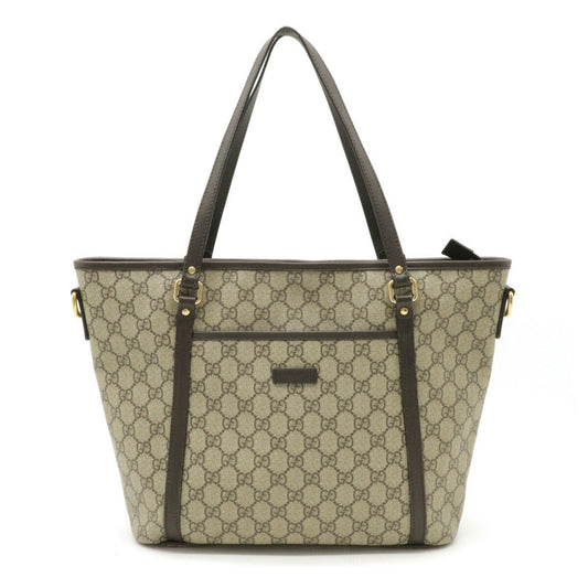 Gucci GG Supreme Tote Bag Shoulder PVC Leather Beige Dark Brown 388929