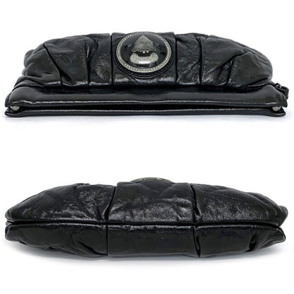 Gucci Mini Clutch Bag Black Silver Histeria 226248 Chain Patent Leather GUCCI Pouch Handbag Enamel Ladies