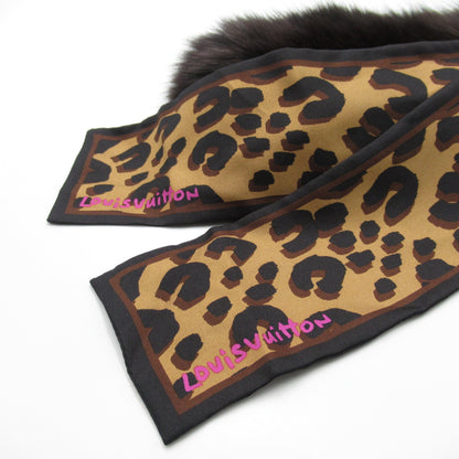 LOUIS VUITTON fur scarf Brown silk