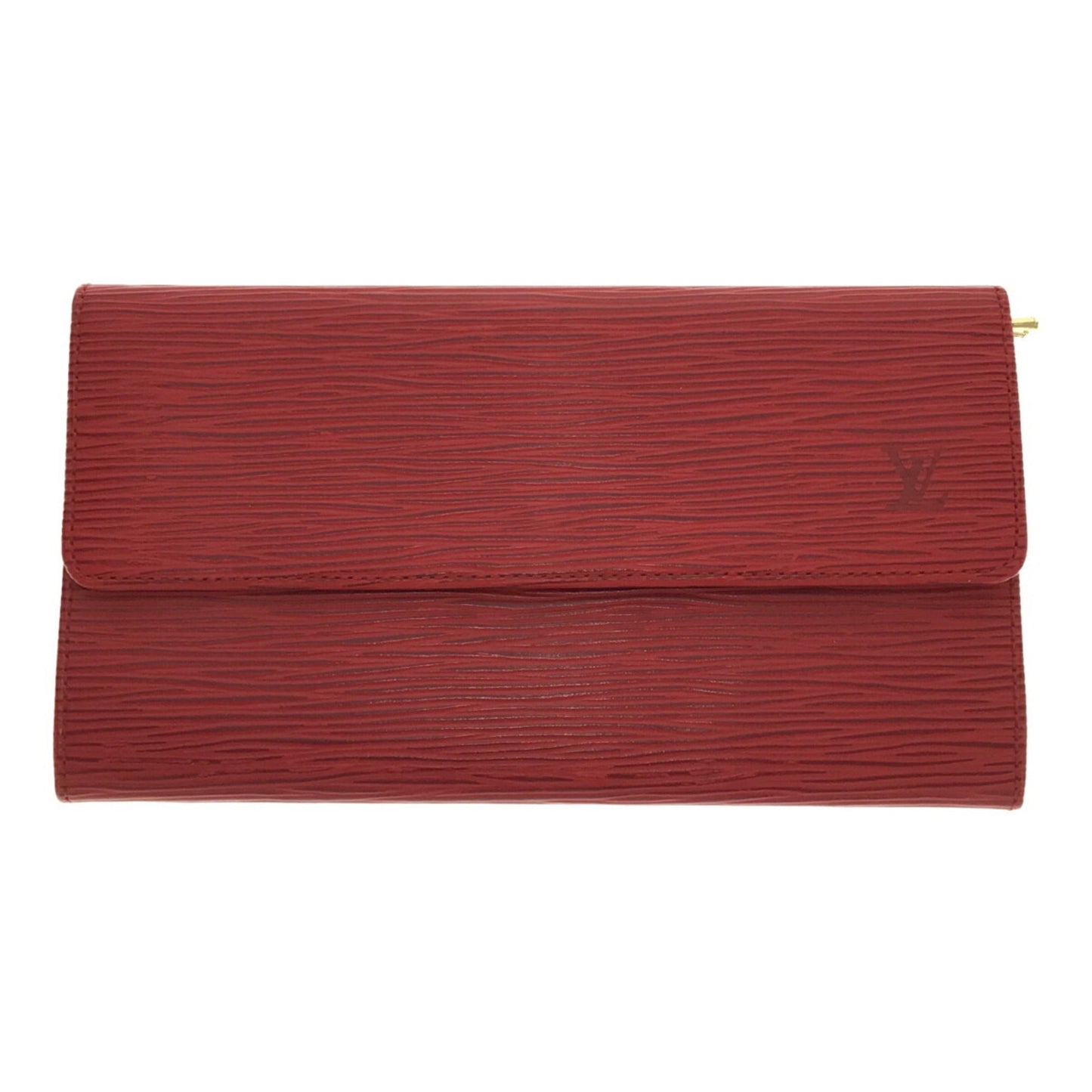 LOUIS VUITTON Pochette Porto Mone Credit M63577 Epi Leather Red Gold Metal Fittings Bifold Long Wallet Women's