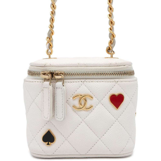 Chanel Chain Shoulder Bag Small Vanity Coco Mark Matelasse Playing Cards AP3078 White