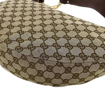 Gucci One Shoulder Bag Beige Purple Gold GG 131038 Bamboo Canvas Leather GUCCI Handbag Metallic Motif Dark