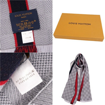 LOUIS VUITTON muffler stole Echarpe Damier LV wool 100% ladies gray