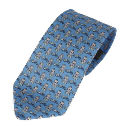 LOUIS VUITTON Cravat Globetrot Cars Tie M78558 Silk 100% Light Blue System Trunk x Car Pattern