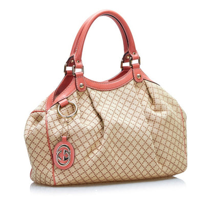 Gucci Diamante Suki Handbag Tote Bag 211944 Beige Pink Canvas Leather Ladies Gucci