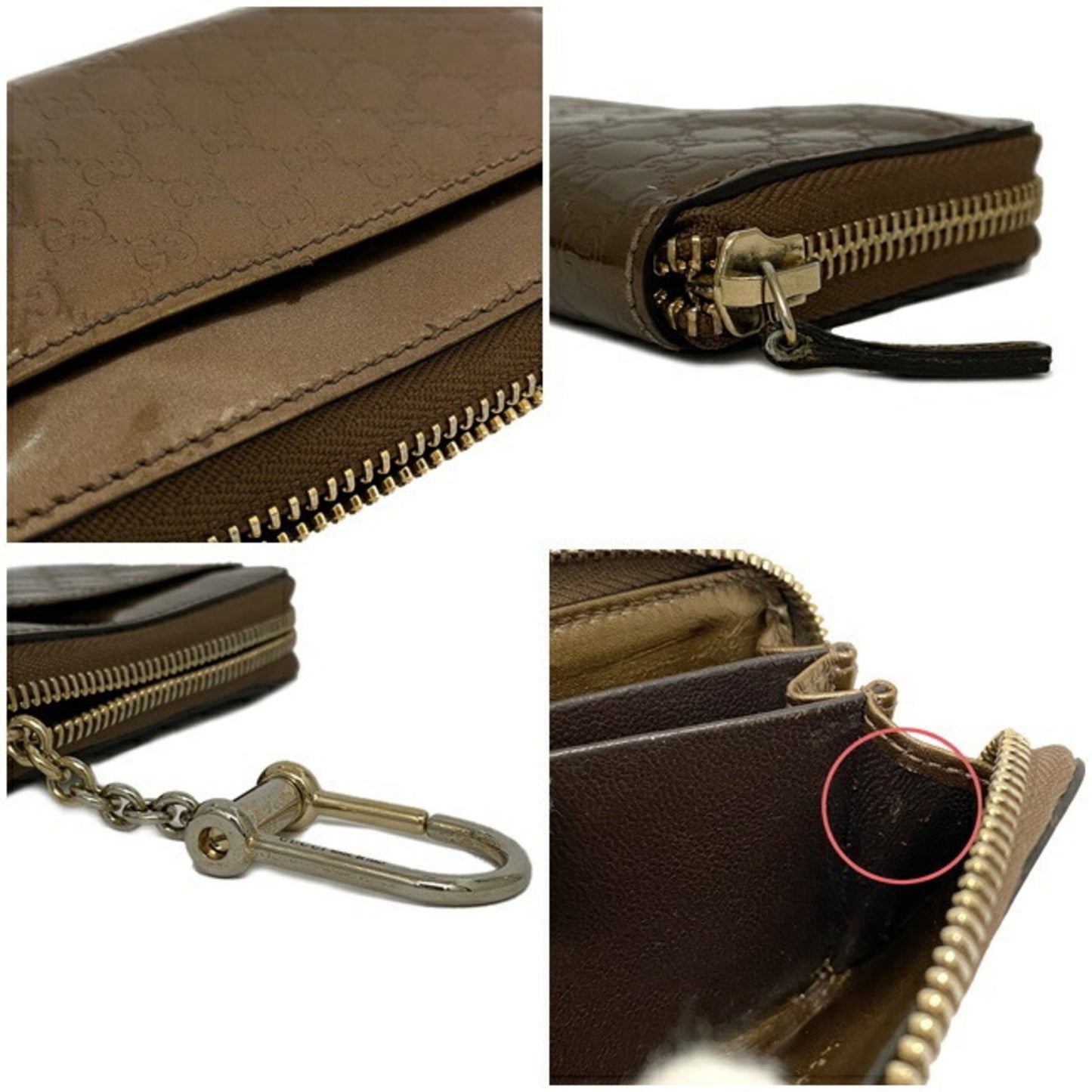 Gucci Coin Case Bronze Gold Micro Shima 256810 Patent Leather GUCCI Brown Purse Card Pocket GG Round