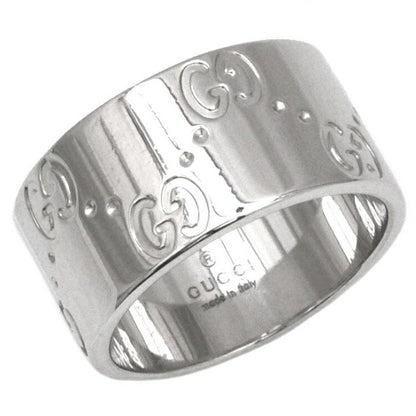Gucci Icon Ring WG White Gold GG No. 8 # 750 K18 GUCCI 9mm Engraved Band Women's Men's Unisex Flat