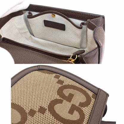 Gucci Bamboo 1947 Small Jumbo GG Hand Shoulder Bag Canvas Leather Camel Ebony 675797