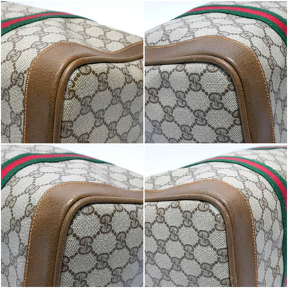 GUCCI Old Gucci Vintage Mini Boston Bag Handbag Barrel Unisex 1970's 70'S Sherry Line GG Pattern/Leather Gold Hardware Brown/Beige