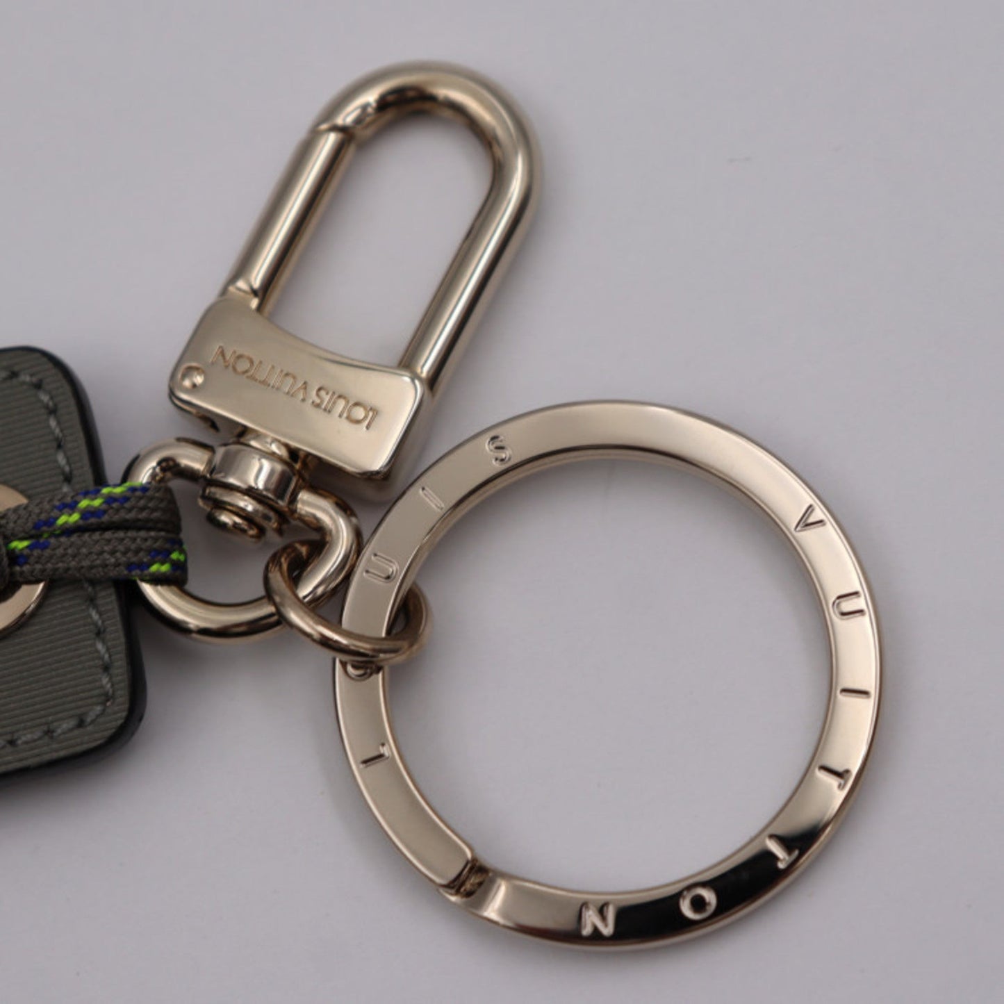 LOUIS VUITTON Portocre Tag Monogram Fluo Keychain MP2126 Titanium Canvas Gray Series Silver Hardware Key Ring Bag Charm