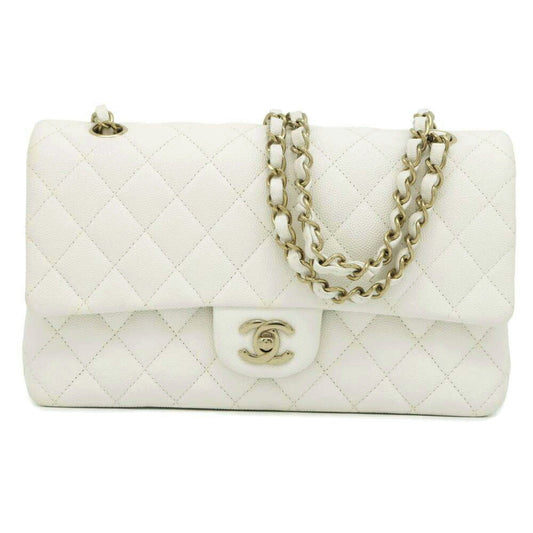 Chanel Chain Shoulder Bag Matelasse 25 Coco Mark Caviar Skin Double A01112 White
