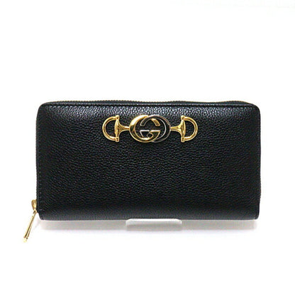 Gucci Zumi round long wallet 570661 black interlocking G horsebit