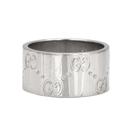 Gucci Icon Ring WG White Gold GG No. 8 # 750 K18 GUCCI 9mm Engraved Band Women's Men's Unisex Flat