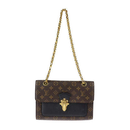 LOUIS VUITTON Victoire Shoulder Bag M41730 Monogram Canvas Calfskin Brown Black Gold Hardware Chain