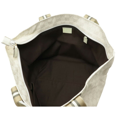 Gucci GG Canvas Sherry Line Tote Bag Shoulder Leather Ivory Beige 131230