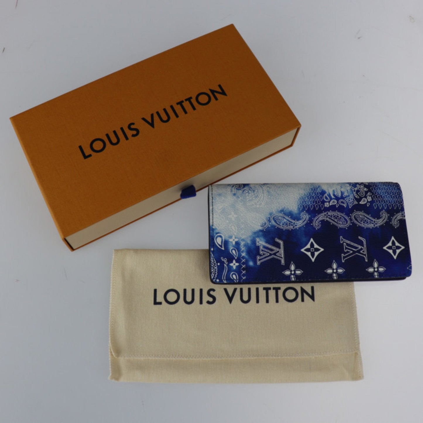 LOUIS VUITTON Portefeuille Brother Monogram Bandana Bifold Wallet M81405 Leather Blue White Long