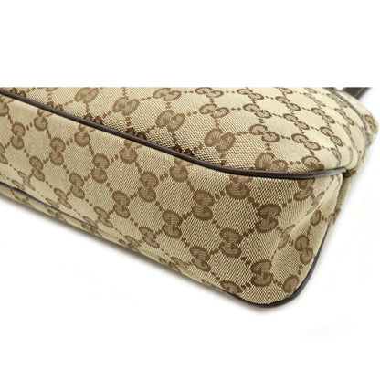 Gucci GG canvas tote bag shoulder leather khaki beige dark brown 163288