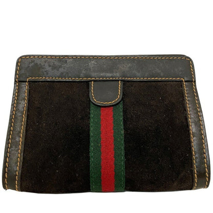 Gucci Perfume Pouch Brown Green Red Shelly 506 Leather Suede GUCCI PARFUMS Magic Tape Clutch Stripe Ladies