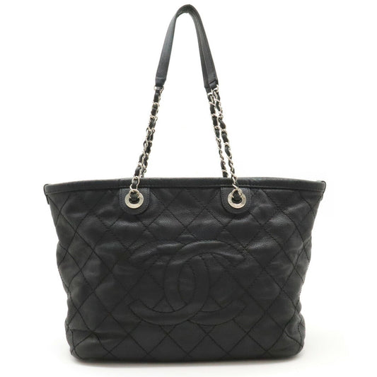 CHANEL Chanel Matelasse Coco Mark Chain Tote Bag Shoulder Caviar Skin Leather Dark Gray A92754