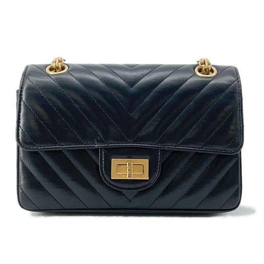 Chanel Chain Shoulder Bag 2.55 Chevron V-Stitch Calfskin CHANEL 2way Single Flap Black