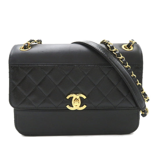 CHANEL Chain Shoulder Bag, Calfskin (Cowhide) Lambskin (Sheepskin) Women's Black AS0949