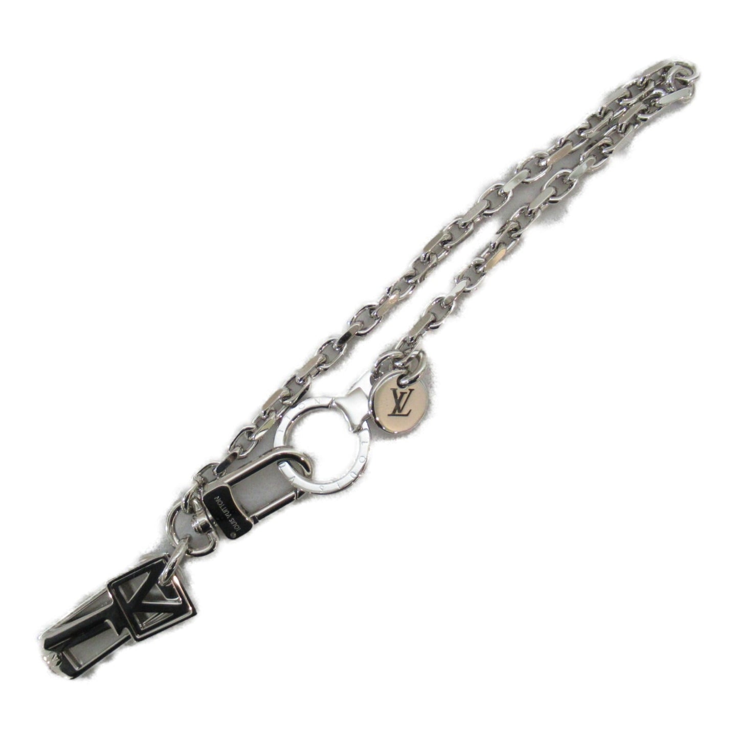 LOUIS VUITTON Portocle Chenne V Square Keychain Silver Stainless Steel M61994