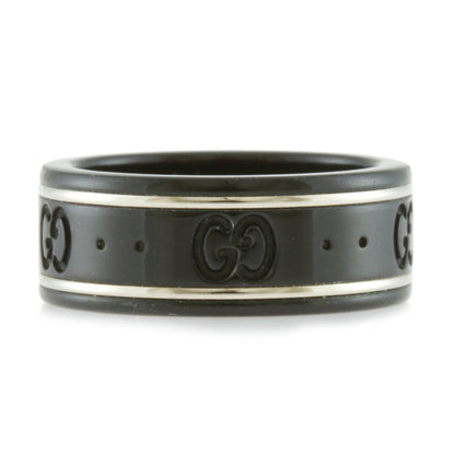 Gucci Ring Icon Thin Band Black Corundum # 9 8.5 Ladies Metal
