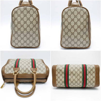 GUCCI Old Gucci Vintage Mini Boston Bag Handbag Barrel Unisex 1970's 70'S Sherry Line GG Pattern/Leather Gold Hardware Brown/Beige
