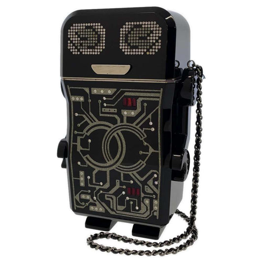 Chanel Chain Shoulder Bag Robot Rhinestone Faux Pearl CHANEL Black
