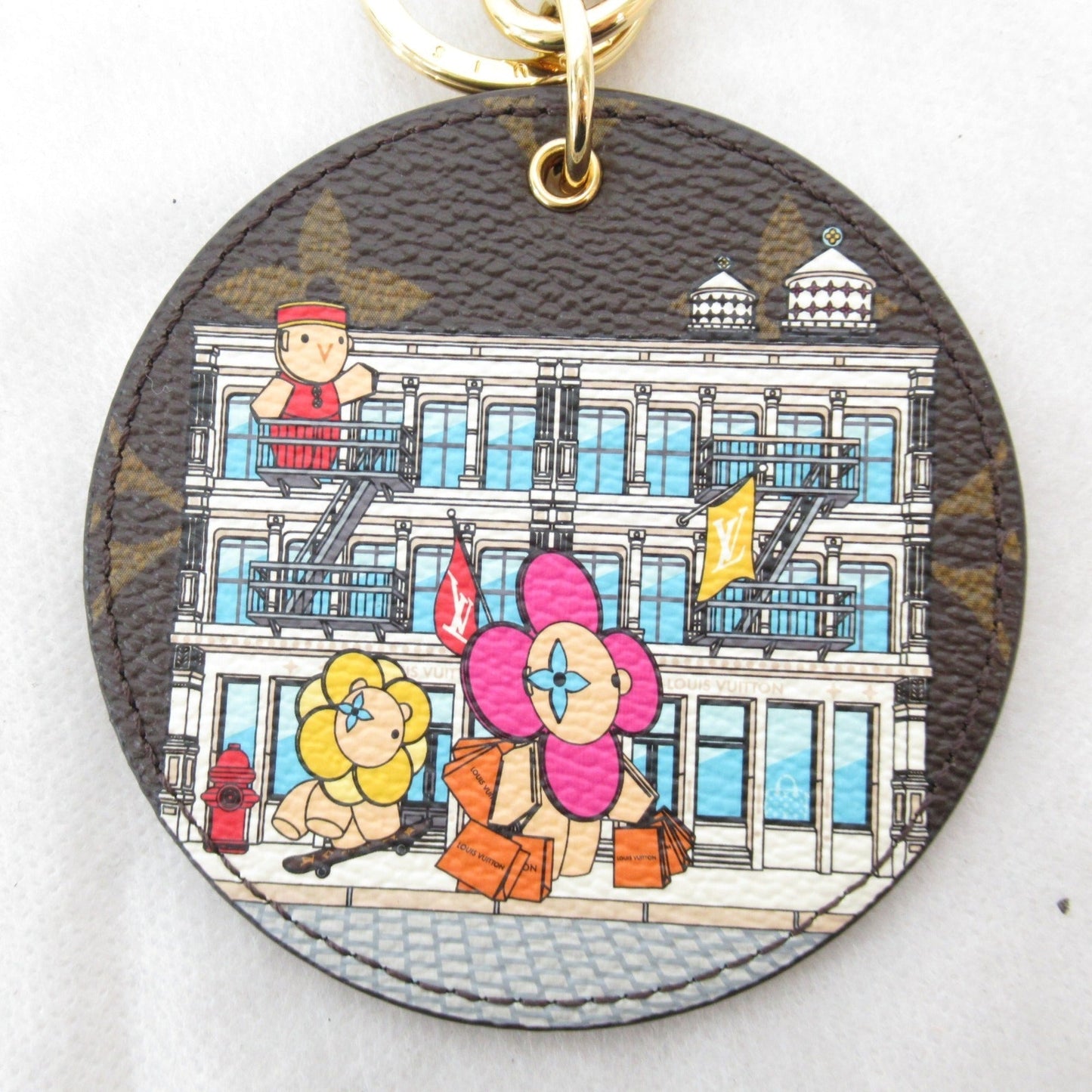 LOUIS VUITTON Porto Craie Ilustre New York City Keychain Brown Monogram PVC coated canvas M00873