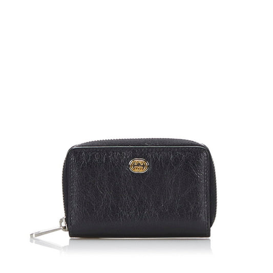 Gucci Interlocking Coin Case 581530 Black Leather Ladies GUCCI