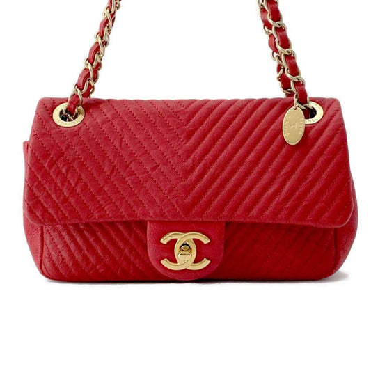 Chanel Chain Shoulder Bag Chevron V Stitch Coco Mark Leather CHANEL