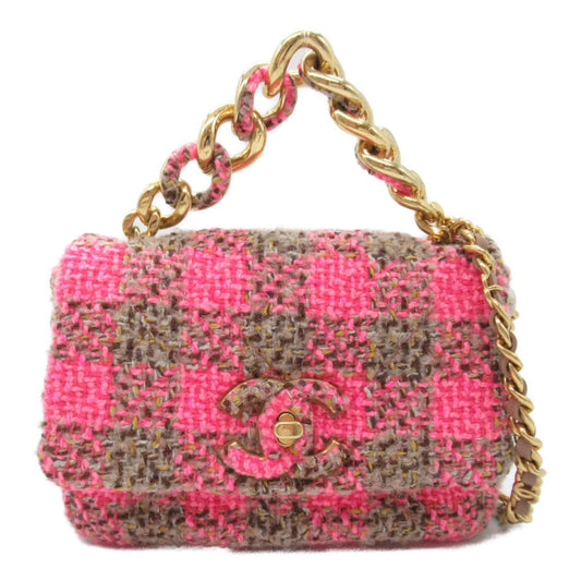 CHANEL ChainShoulder bag Pink Brown tweed