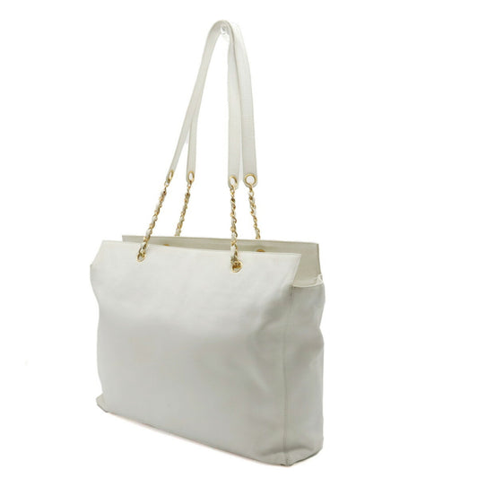 CHANEL Caviar Skin Coco Mark Chain Tote Bag Shoulder Leather White