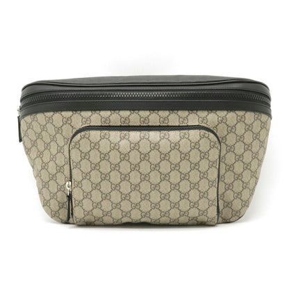 Gucci GG Supreme Body Bag Waist Pouch Hip Leather Beige Black 523309