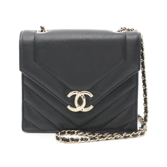 CHANEL Chevron V-stitch shoulder bag, leather, women's, black